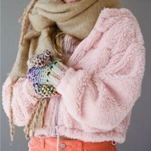 Hoodie Sherpa Crop Jacket S BDG Urban Outfitters Women’s Light Pink Zip Up